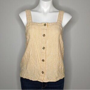 J. Crew Factory yellow white linen blend button accent tank S